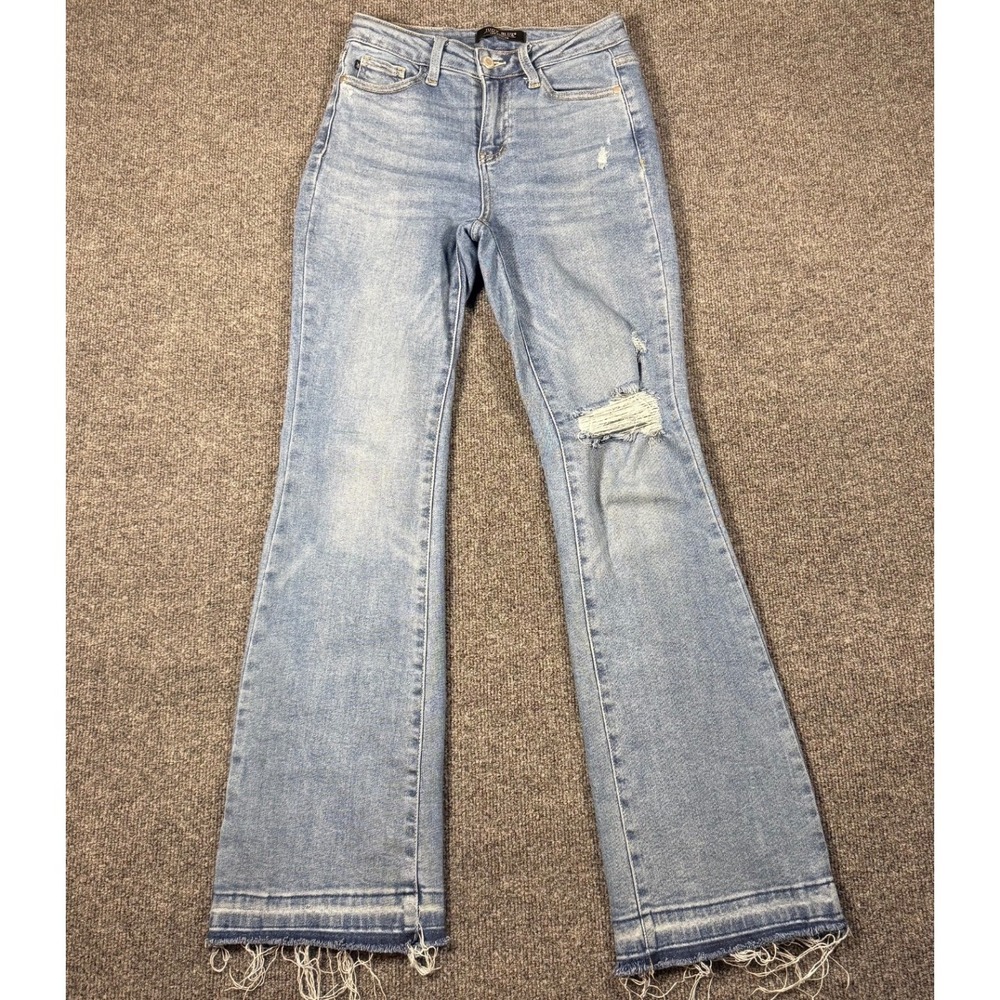 Judy Blue High Waisted Flare Distressed Jeans Light Wash JB88632 MD Size 0/24